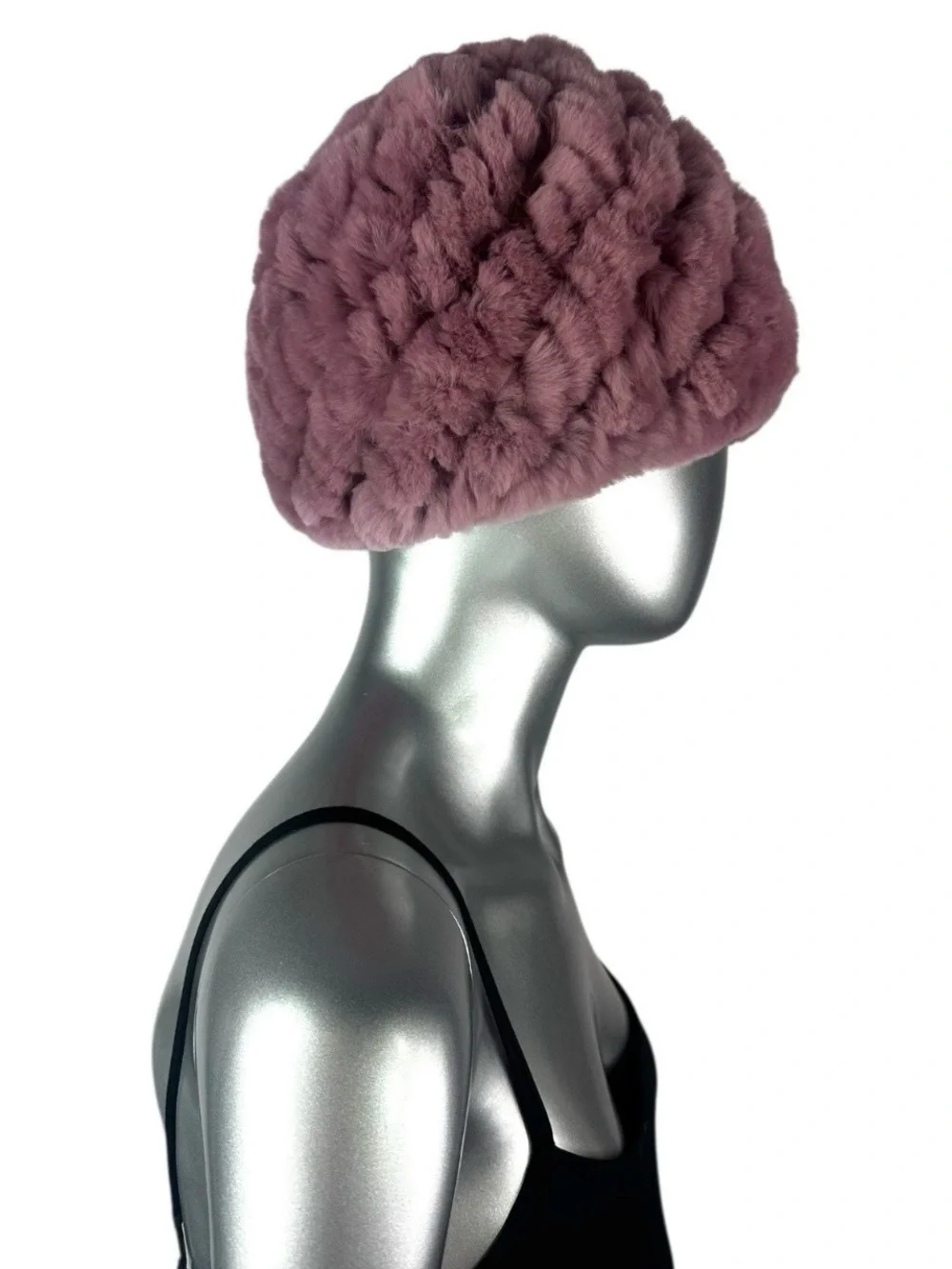 Pink Knitted REX RABBIT Hat, 21”-24” w/Stretch, Certified Vintage Fur